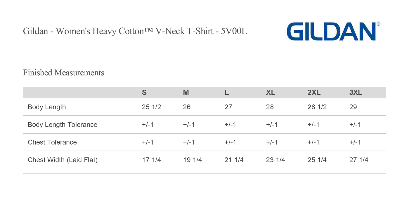 Size chart for STAFF#02 BLUE WOMEN'S VNECK