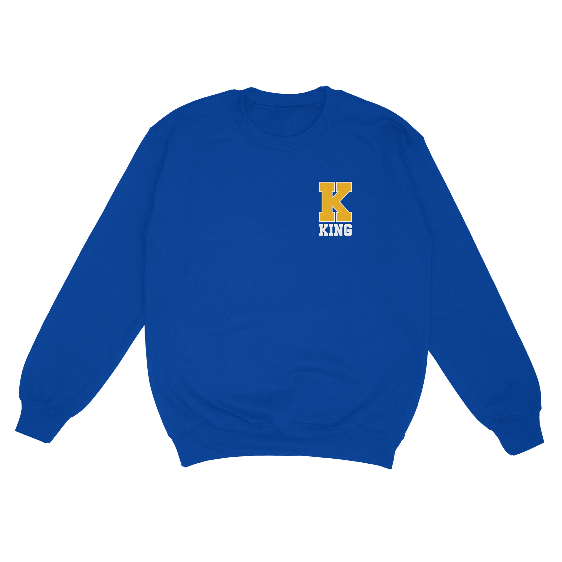 Cougar Repeat royal crewneck front — approved mockup