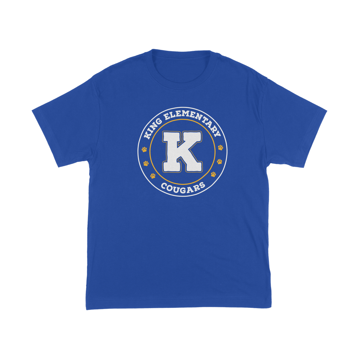 Vintage School Seal blue tee front — approved mockup